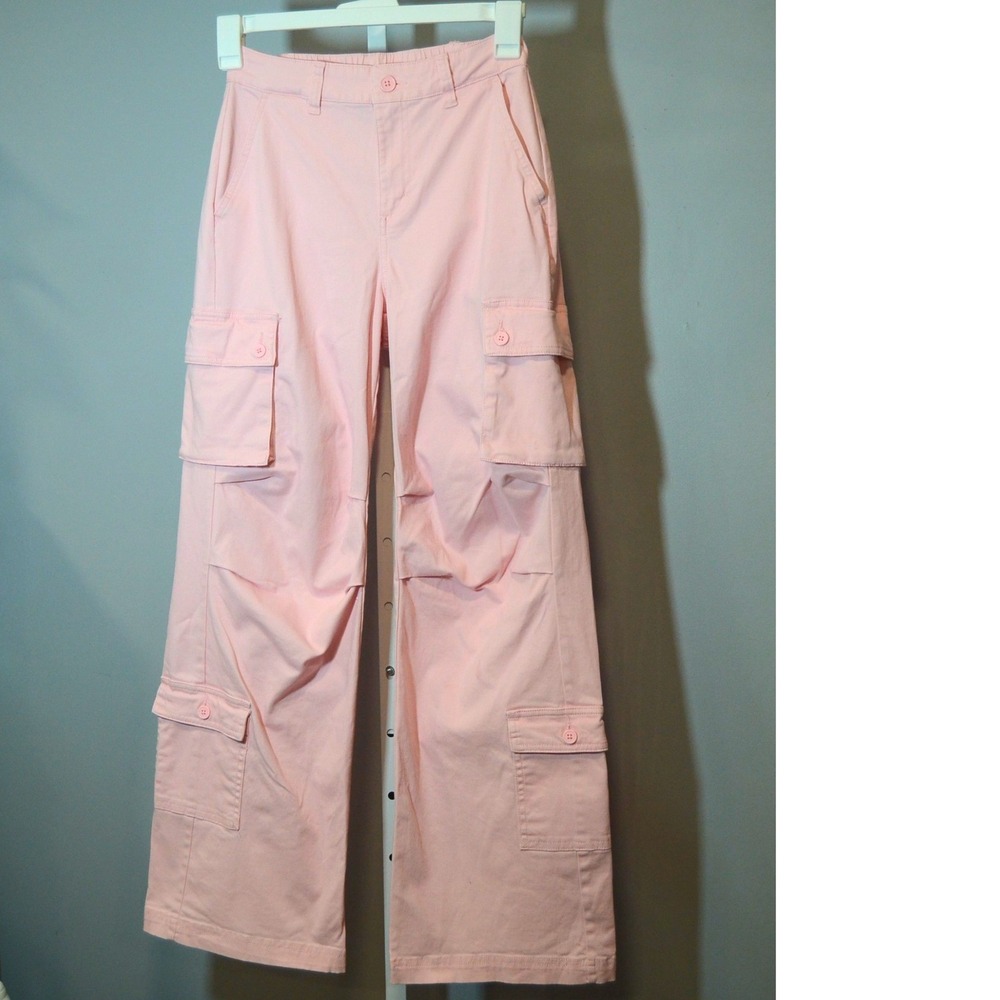 Wild Fable Pink Wide-Leg Cargo-Style High-Rise Utility Pants 8 Pockets Size XS